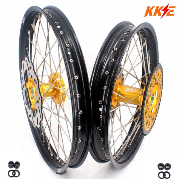 KKE 21 & 19 Wheels for Suzuki RMZ250 2007 RMZ450 2005-2024 Gold&Black - Image 12