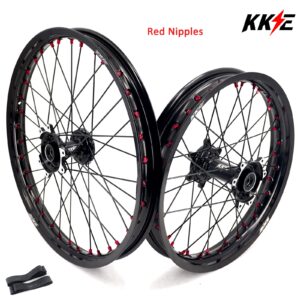 KKE Factory Stock KKE 21″ & 18″ E-Bike Spoke Wheels Rims Fit SurRon Ultra Bee 2023-2024 Black Hub & Red Nipples