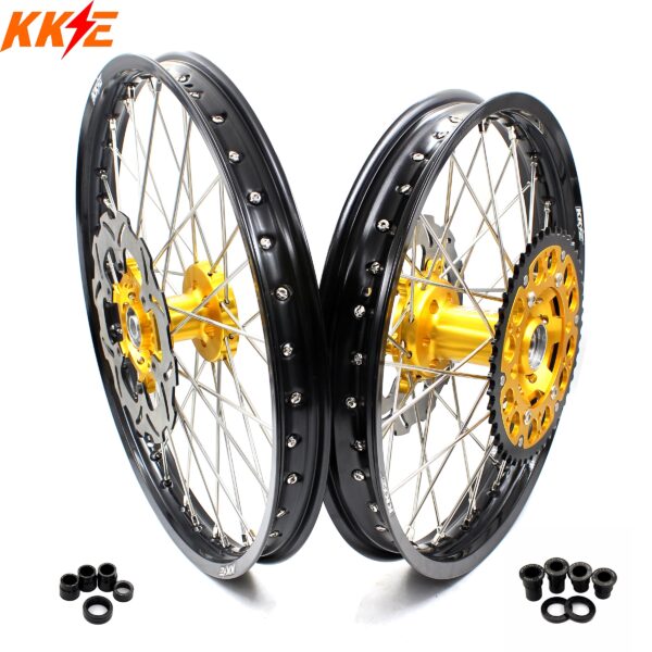 KKE 21 & 19 Wheels for Suzuki RMZ250 2007 RMZ450 2005-2024 Gold&Black - Image 24